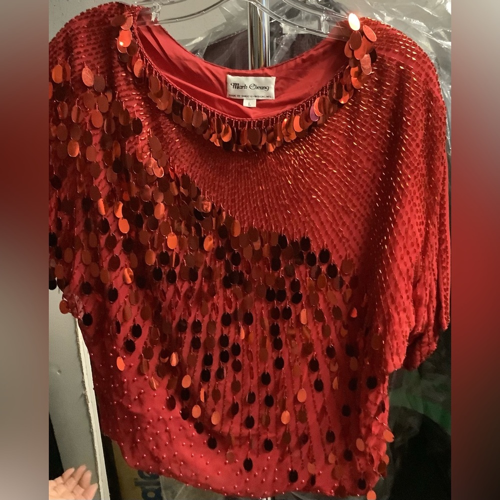 NWOT 100% Silk sequinned beaded top